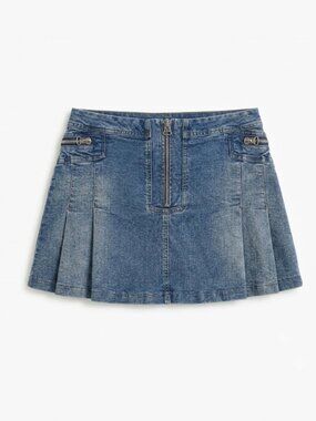 REQUEST - Denim - Blue Jeans Mini pleated skirt with zip details - medium